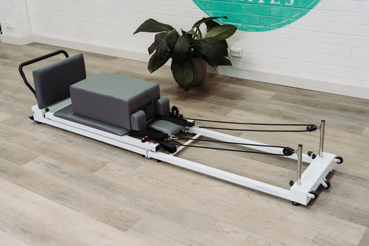Home-Folding Pilates Reformer with sitting box & jumpboard- White